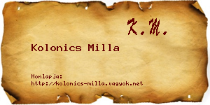 Kolonics Milla névjegykártya